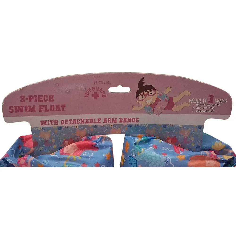 Lifeguard Kids Swim Float Vest Arm Bands 33-55 lbs Mermaid 3pc Set New
